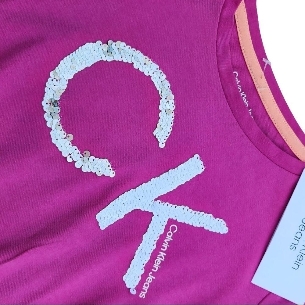 Calvin Klein Girls Dress Pink Casual Dress With Sequins Logo Size M (8-10 Y) - Picture 6 of 11